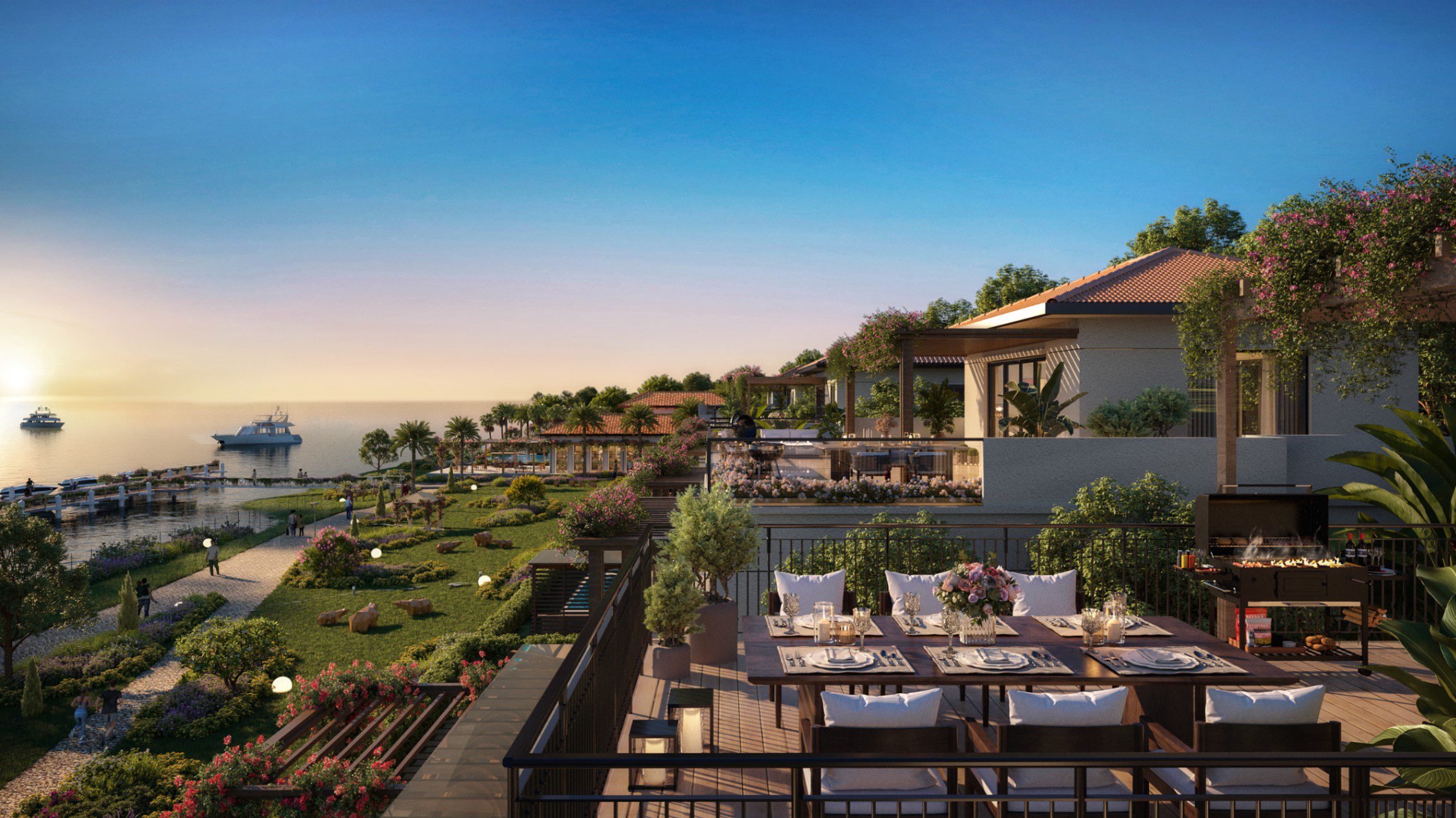 Luxury waterfront property background